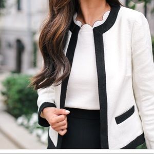 Ann Taylor textured zip front jacket w/ navy trim